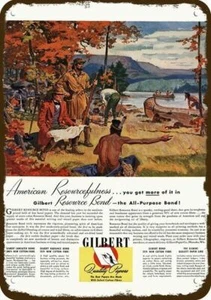 1944 GILBERT PAPER Vintage Look DECORATIVE METAL SIGN - LEWIS & CLARK & INDIANS - Picture 1 of 1