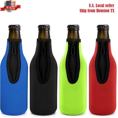 TOPOKO 4 Pcs Beer Bottle Insulator Sleeves Zip-up Bottle Jackets Keep Drink Cold Thick