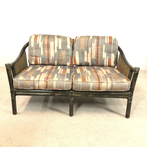 McGuire Bamboo loveseat designer patio sunroom sofa furniture San Francisco vtg Cover