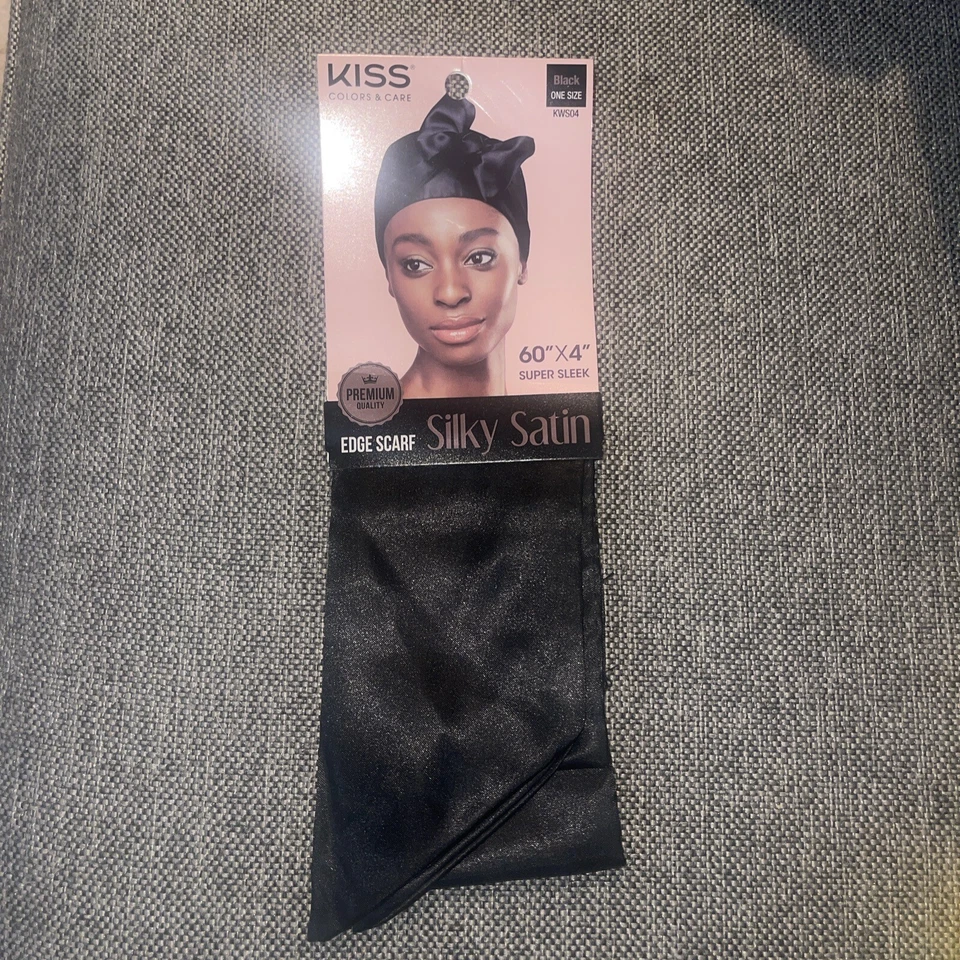 KISS COLORS & CARE Silky Satin Edge Scarf Black 60" "