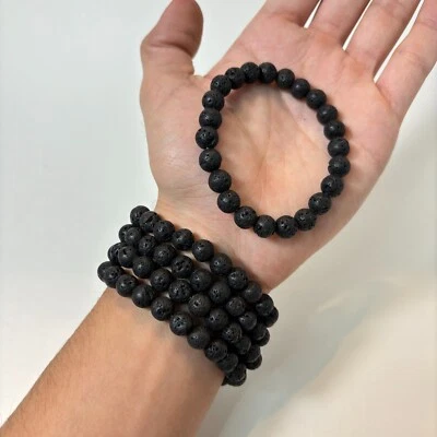 5PCS Lava Rock Bracelets - Genuine Lava Rock Stretch Elastic - 8mm Rounds Bangle - Image 1 of 4