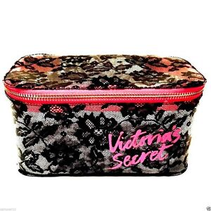 Victoria's Secret Makeup Cosmetic Bag Clear Black Lace Train Case NWT