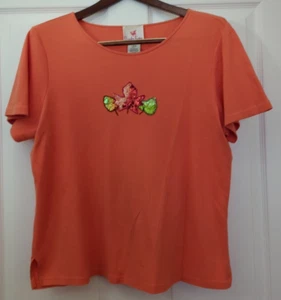 Quacker Factory Top Large Orange Kurzarm Shirt Blatt Verzierung Perlen - Bild 1 von 22