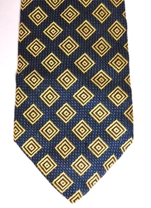 Jermyn Street tie by T M Lewin Pure silk woven squares Navy blue gold 62" long - Picture 1 of 3