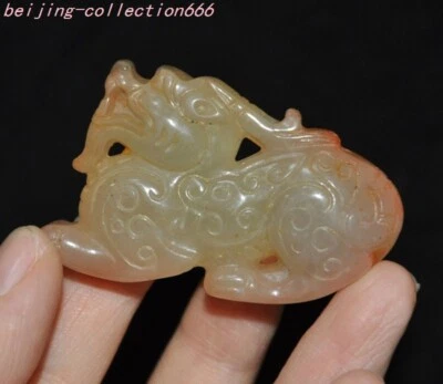 Colgante Feng Shui 2" China Dinastía Han Antiguo Jade Tallado Riqueza Pixiu Animal Bestia Foto 1 de 4