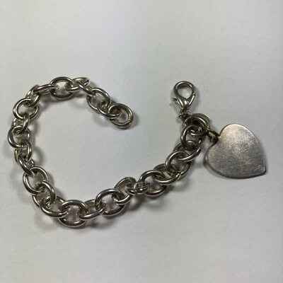 Pulsera Cookie Lee Eslabón Grande Cuelga Corazón Dije Arrancador 8.5 pulgadas Placa Plata Foto 1 de 3