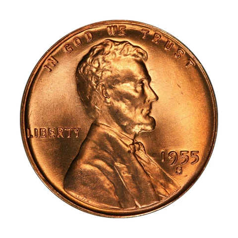 1955 S Lincoln Wheat Cent Choice BU 1c Brilliant Uncirculated OBW Superb Detail Cover
