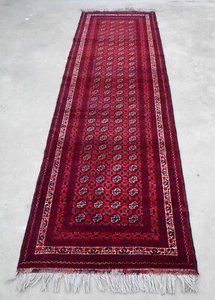 Genuine Red Handmade Long Runner Rug Turkmen Bokhara Organic Hand Knotted Woolen - Picture 1 of 8