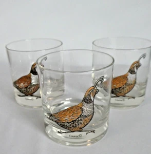VTG Couroc Monterey Glasses Set of 3 Lowball Cocktail Glasses California Quail - Picture 1 of 7