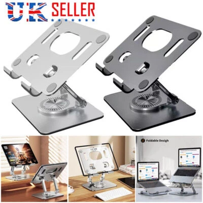 360°Metal Portable Laptop Tablet Stand Riser Bracket Adjustable Holder For-Desk - Image 1 of 4