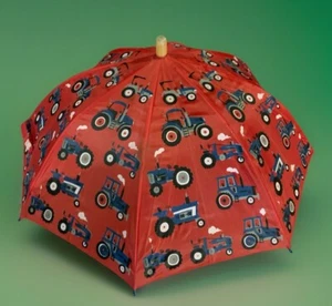 Hatley -Very Cute Kids Umbrella βοΈ - Red Umbrella With Blue Tractors π - Picture 1 of 4