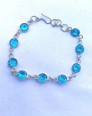 925 Sterling Silver Plated Blue Topaz  Gemstone Bracelet Gift for Friend - Image 1 of 4
