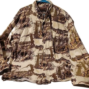 Camicia Bluff Creek con bottoni manica lunga Buck Deer stampa all over uomo XL Hunter - Foto 1 di 8