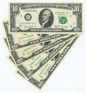 FR #2020C $10 1969B (5) Federal Reserve Notes Philadelphia DC-6205 - Picture 1 of 3