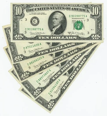 FR #2020C $10 1969B (5) Federal Reserve Notes Philadelphia DC-6205 - Image 1 of 3