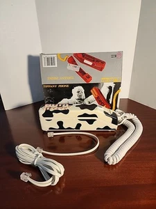 VINTAGE TELEMANIA COW PATTERN TELEPHONE IN BOX Untested - Picture 1 of 6