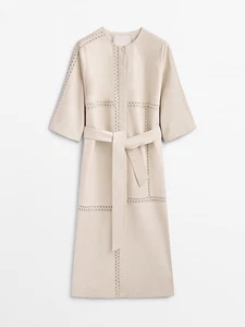 Massimo Dutti White Cream Leather Trench Coat_S_worn By Queen Letizia of Spain - Picture 1 of 10