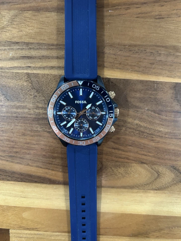 Синие силиконовые часы Fossil BQ2498 Bannon — 45 мм — нуждаются в аккумуляторе - Изображение 1 из 4