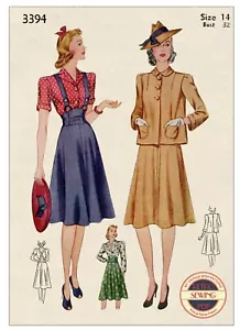 Camicetta anni 40, gonna a bretelle e giacca vintage modello cucito busto 32 - Foto 1 di 2