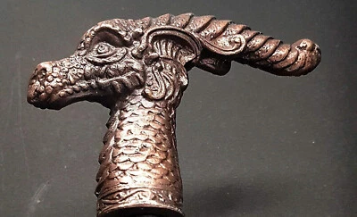 Antiguo mango de dragón de cobre solo para bastón bastón de madera regalo para hombres y mujeres Foto 1 de 4