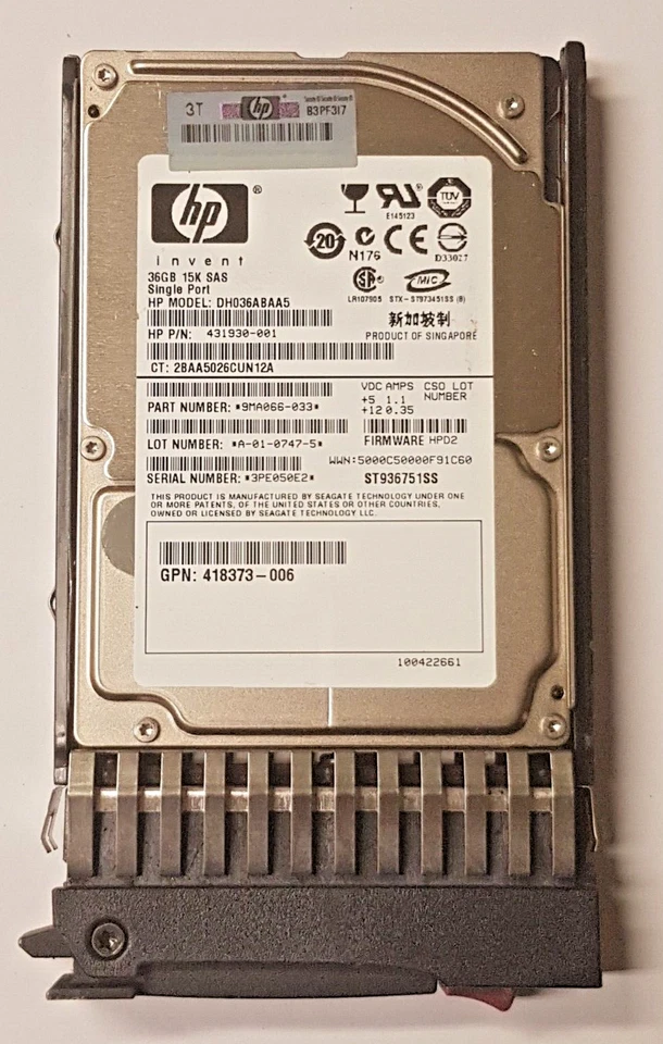 36 GB SAS HP DH036ABAA5 / ST936751SS 15000RPM 16MB HDD 2,5" Disco Rigido + Caddy - Immagine 1 di 1