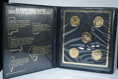 2003 State Quarters 24 Karat Gold Plated Set, AL - AR - MO - IL - ME - Image 1 of 4