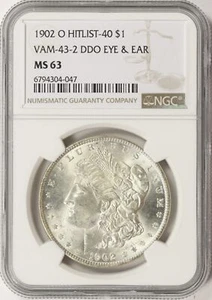 1902-O $ 1 Hitlist-40 Morgan Dollar VAM-43-2 DDO Auge & Ohr NGC MS63 - Bild 1 von 4