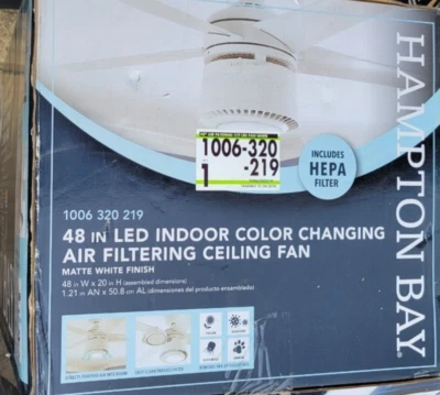 Hampton Bay HEPA Air Filtering 48" Matte White Ceiling Fan w/ Color Changing LED - Image 1 of 4