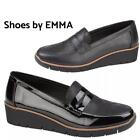 Ladies Loafer Womens Black School Work  Office Formal Comfort Wedge Shoes Sizes