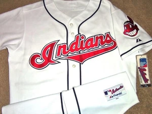 NUEVA AUTÉNTICA CAMISETA DE CASA AUTÉNTICA DE LOS INDIOS CLEVELAND MLB BLANCA MAJESTUOSA (ELIGE UNA TALLA) - Imagen 1 de 3