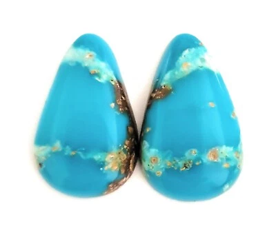 One Pair Pear Shaped 100% Genuine Royston Turquoise Cabochons 16x25.5mm - Image 1 of 4