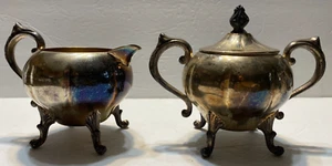 Vtg. Sheridan Sugar Bowl w / lid & Creamer Set ~Footed~ Silverplated - Picture 1 of 8