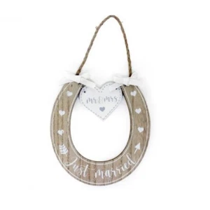 Mr and Mrs Just Married Wooden Horseshoe Decoration Rustic Wedding Gift Ideas - Picture 1 of 1