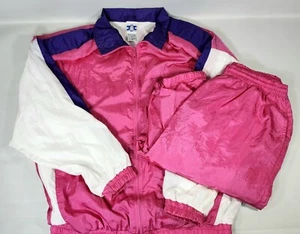 Vintage 80's WINDBREAKER TRACKSUIT Pants Jacket Set Women's M | Pink Purple - Picture 1 of 19