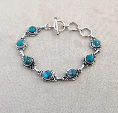 Blue Copper Turquoise Gemstone 925 Sterling Silver Designer Bracelet SR2235 - Image 1 of 4