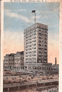 1916 postcard St Charles Hotel Atlantic City,trolley,horses - Picture 1 of 1