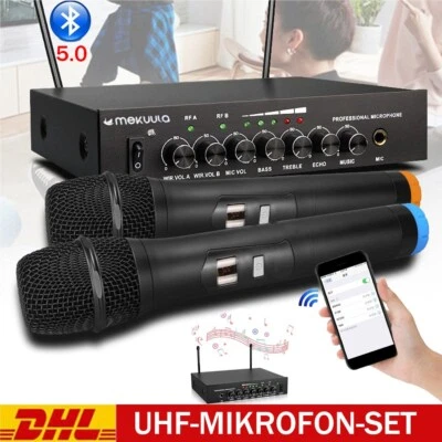 Bluetooth 5.0 Karaoke Mikrofon Mixer System Set EU mit Dual UHF Wireless Mic In- - Bild 1 von 4
