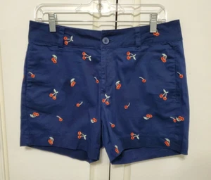 St. Johns Bay Women Size 6 Shorts Navy Blue Cherry Embroidered Mid Rise LLL-13 - Picture 1 of 11