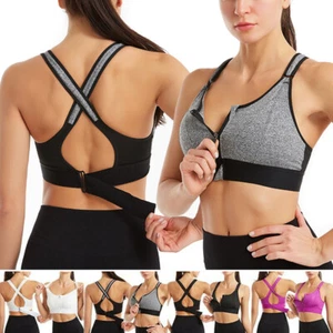 Women Sports Bras Front Zipper Plus Size Adjustable Strap Shockproof Yoga Bra HG - Picture 1 of 33
