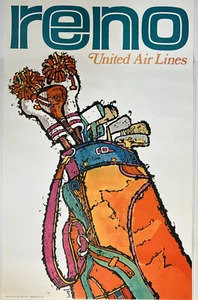 Vintage Reno 1969 United Airlines Promotional Travel Poster - New - - Picture 1 of 8