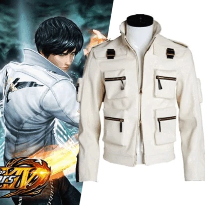 Handmade King of Fighters Kyo Kusanagi Cosplay White Leather Costume Jacket - Image 1 of 4