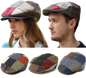 Traditional IRISH FLAT CAP Hanna Hats MULTICOLOR Patches Tweed Hat 100% Wool - Picture 1 of 10