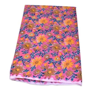 Handmade Floral Block Printed Pink Cotton Craft Curtain Running Fabric 5 Yards - Picture 1 of 5