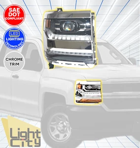 [FULL LED] For 2016-2018 Silverado 1500 Passenger Side Headlight Chrome Bezel RH - Picture 1 of 6
