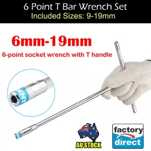 14PC 6-19mm CR-V T Handle BAR SET Socket Wrench Spanner Wheel Nuts Remover - Picture 1 of 5