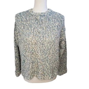 90s Chunky Cable Knit Blue Speckled Sweater Semi-cropped Small Preppy Classic - Picture 1 of 5
