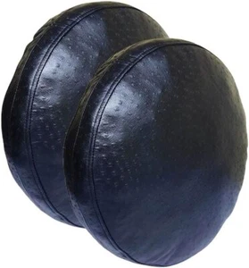 Round Leather Pillow Cover Decorative Circular Cushion Lambskin Black Ostrich - Picture 1 of 9