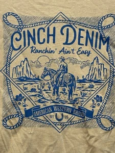 Cinch Mens Long Sleeve T-shirt Large Brown Ranchin' Ain't Easy Western Cowboy - Picture 1 of 11