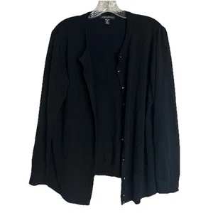 Womens Cardigan Sweater size 1X Black Long Sleeve Plus Size Had Hole In Front - Imagen 1 de 11