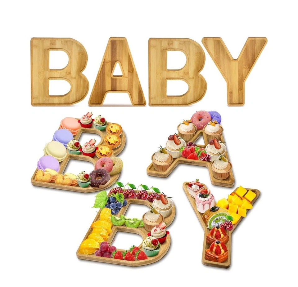 "Nuevo juego de 4 bandejas para servir letras BABY de madera de 10"" tablas de charcutería para ducha" Foto 1 de 4